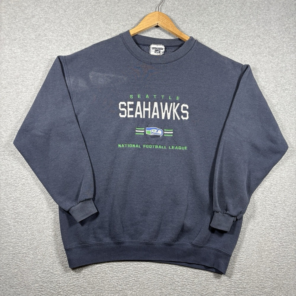 Vintage 90s Lee Heavyweight Seattle Seahawks NFL Crewneck Sweatshirt Navy L USA
